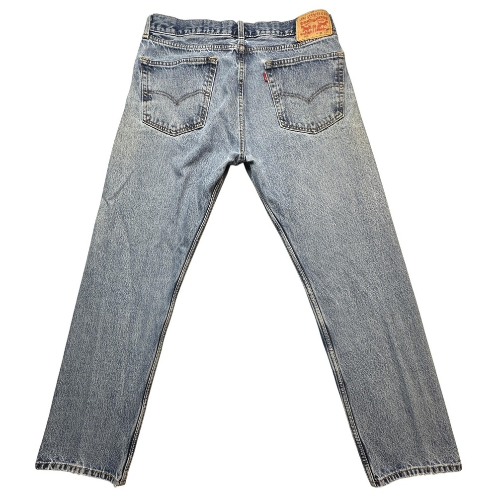 Levis 505 Jeans Mens 36x32 (34x30) Blue Denim Straight Leg Distressed Ripped
